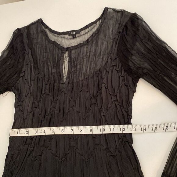 Komarov Black Witchy Crinkle Long Sleeve Midi Dress Size Large - Picture 11 of 14